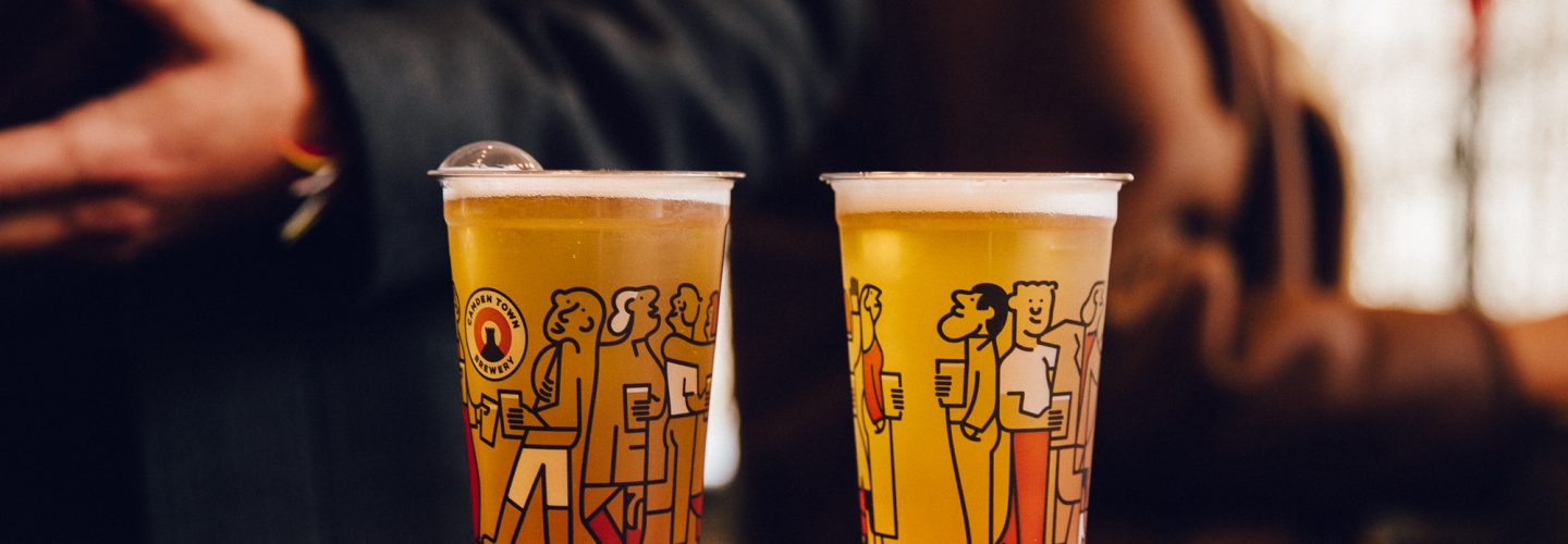pints of Camden Town beer on a bar looking delicious